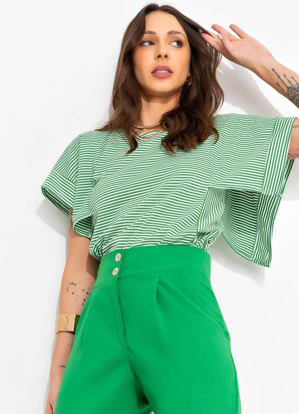 Bimini - Blusa Verde em Meia Malha Listrada 7