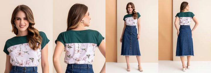 Blusa Verde Escuro em Jersey Acetinado