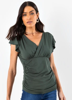 Quintess - Blusa Verde Escuro em Malha de Viscose - QUINTESS