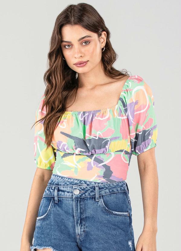Enfim - Blusa Verde Estampa Colorida Feminina