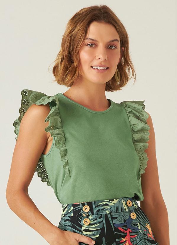 Malwee - Blusa Verde Feminina Renda Laise