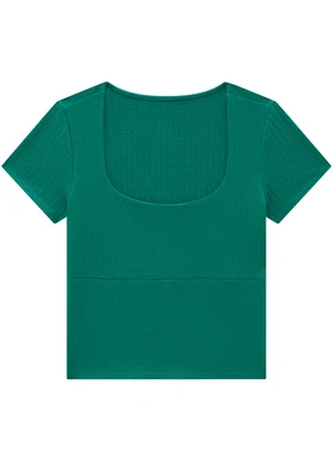 Enfim - Blusa Verde  Justa em Malha Trabalhada - ENFIM