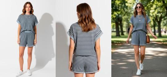 Conjunto Cinza Listrado Algod�o