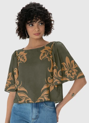 Enfim - Blusa Verde Militar Ampla Arabesco - ENFIM