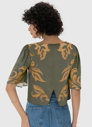 Enfim - Blusa Verde Militar Ampla Arabesco - ENFIM