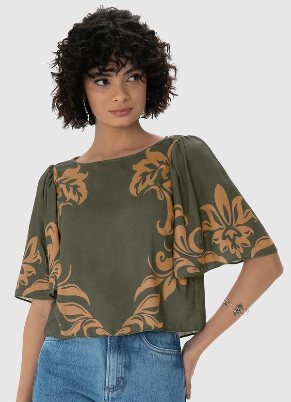 Enfim - Blusa Verde Militar Ampla Arabesco