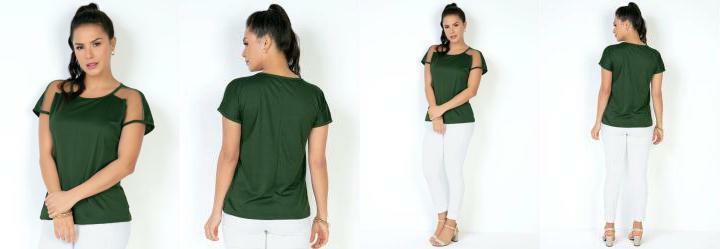 Blusa Verde Militar com Transparncia nas Mangas