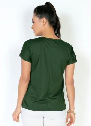 Moda Pop - Blusa Verde Militar com Transparência nas Mangas - MODA POP