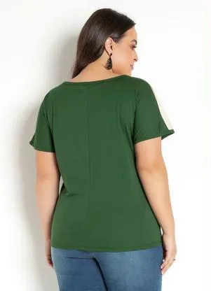 Moda Pop - Blusa Verde Militar com Transparência nas Mangas - MODA POP