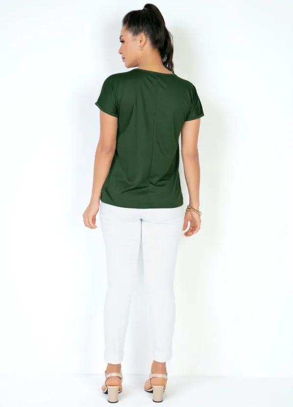 Moda Pop - Blusa Verde Militar com Transparência nas Mangas 4