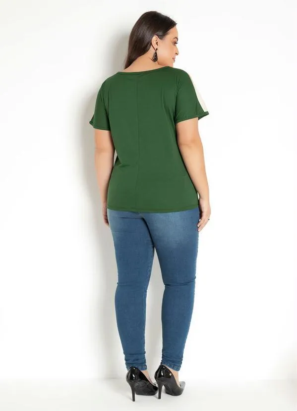 Moda Pop - Blusa Verde Militar com Transparência nas Mangas 8