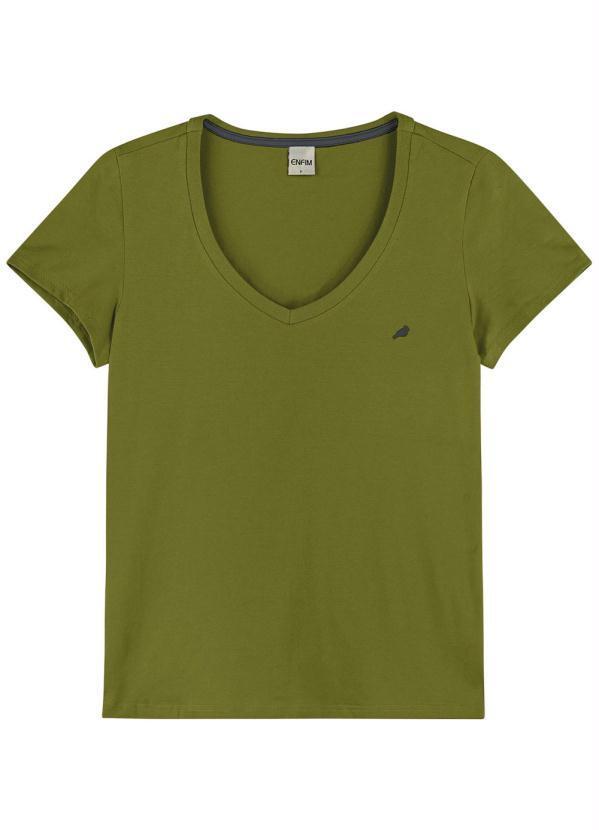 Enfim - Blusa Verde Militar Decote V Feminina