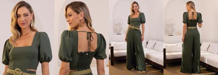 Blusa Verde Militar em Crepe Plano