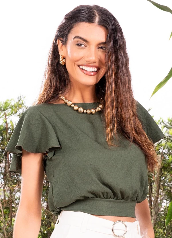 Quintess - Blusa Verde Militar em Crepe Plano 3