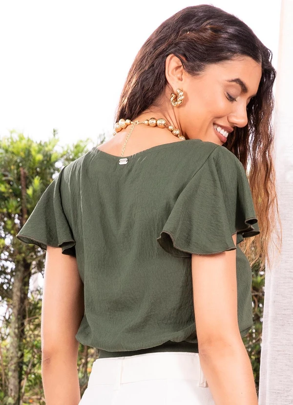 Quintess - Blusa Verde Militar em Crepe Plano 4