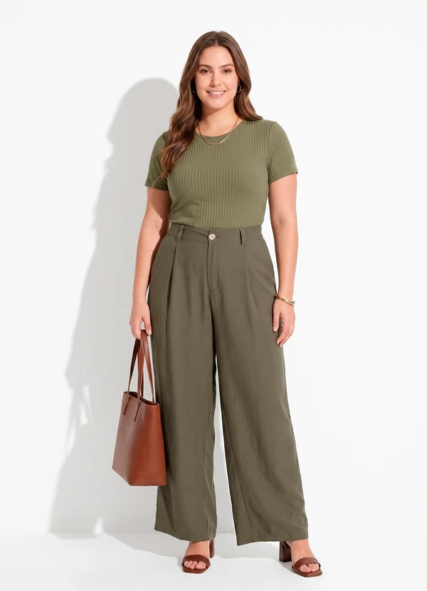 Quintess - Blusa Verde Militar em Malha Canelada
