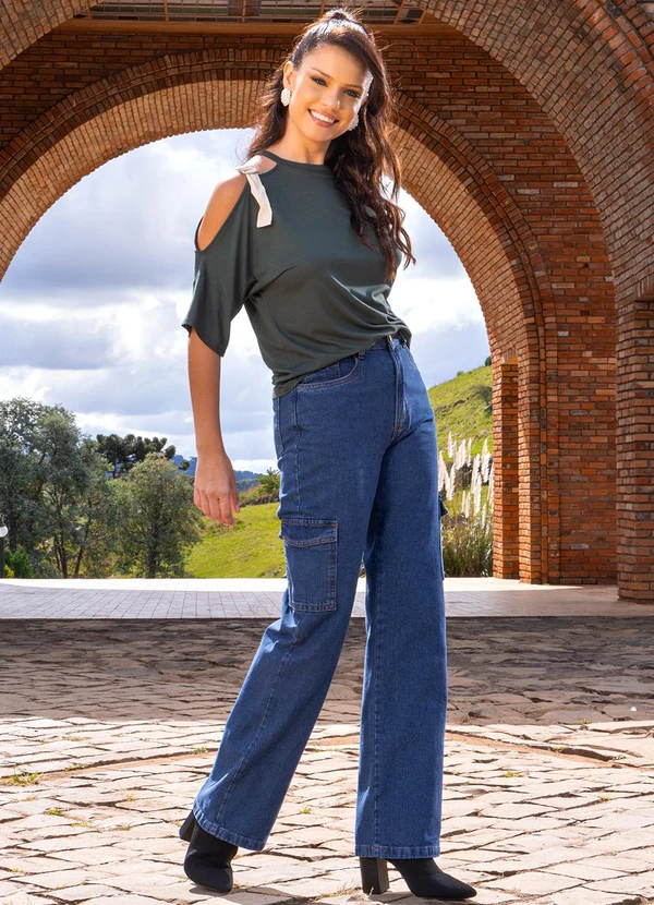 Quintess - Blusa Verde Militar em Malha de Viscose 5