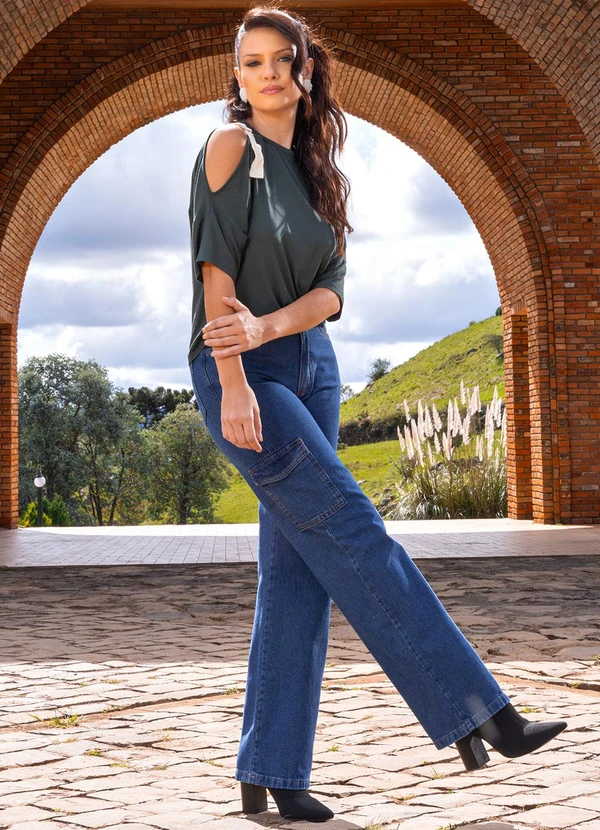 Quintess - Blusa Verde Militar em Malha de Viscose 2