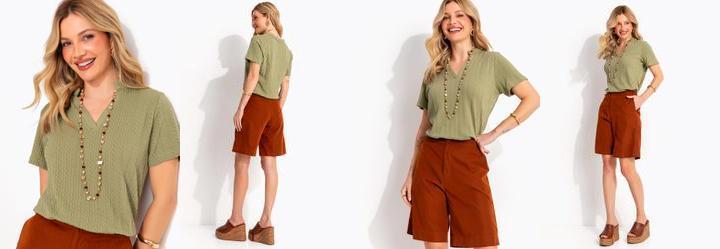 Blusa Verde Militar em Malha Tric� Texturizada