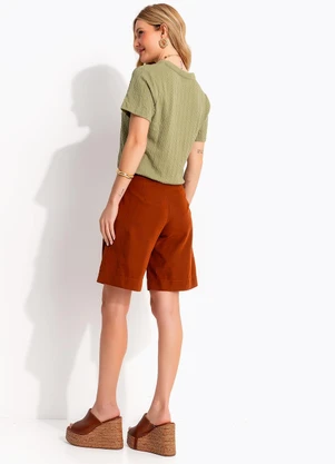 Quintess - Blusa Verde Militar em Malha Tricô Texturizada - QUINTESS