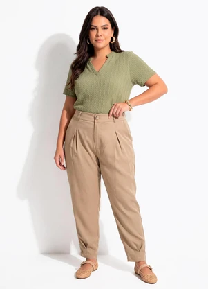 Quintess - Blusa Verde Militar em Malha Tricô Texturizada - QUINTESS