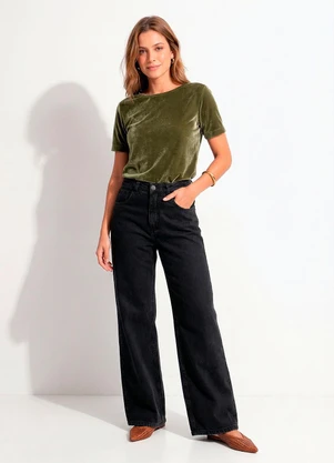 Quintess - Blusa Verde Militar em Veludo - QUINTESS