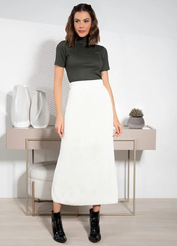 Quintess - Blusa Verde Militar Gola Alta Canelada