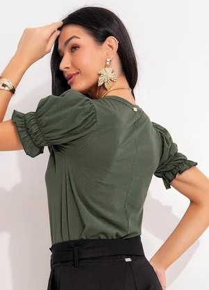 Quintess - Blusa Verde Musgo com Elástico nas Mangas - QUINTESS