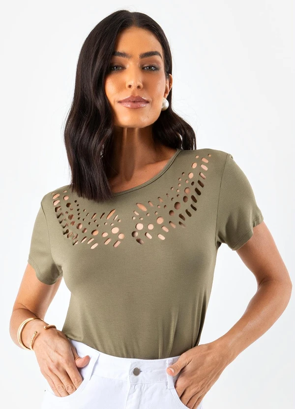 Quintess - Blusa Verde Oliva em Malha de Viscose