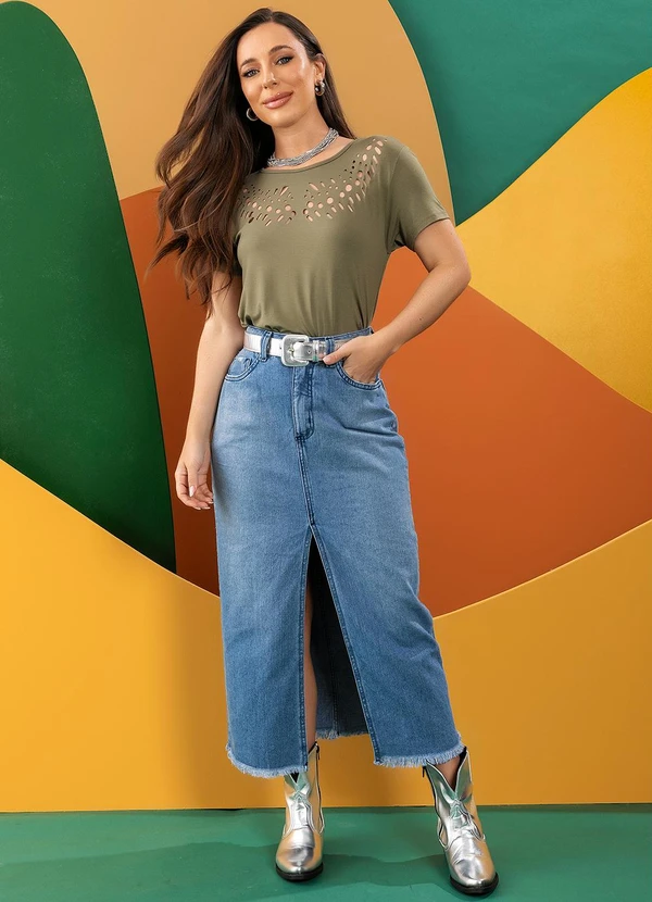 Quintess - Blusa Verde Oliva em Malha de Viscose