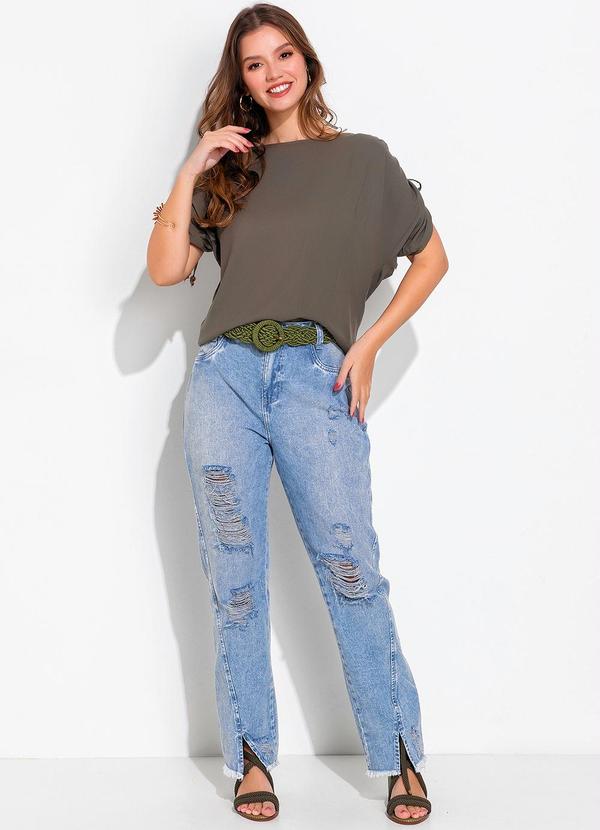 Quintess - Blusa Verde Oliva em Viscose Plana Sarjada 3