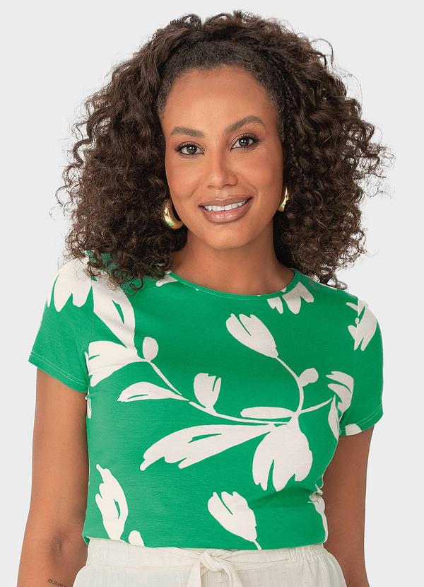 Malwee - Blusa Verde Turquesa Floral Feminina em Viscose