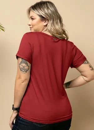 Quintess - Blusa Vermelha com Decote V e Bolso Frontal - QUINTESS