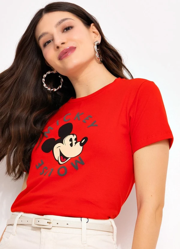 Disney - Blusa Vermelha em Malha de Algodão Penteado
