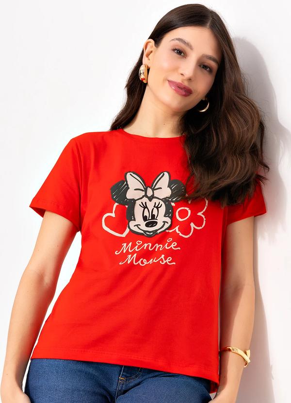 Disney - Blusa Vermelha em Malha de Algodão Penteado