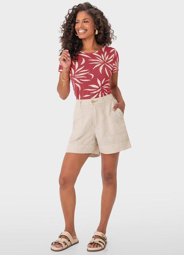 Malwee - Blusa Vermelha Folhas em Viscolinho Feminina 2