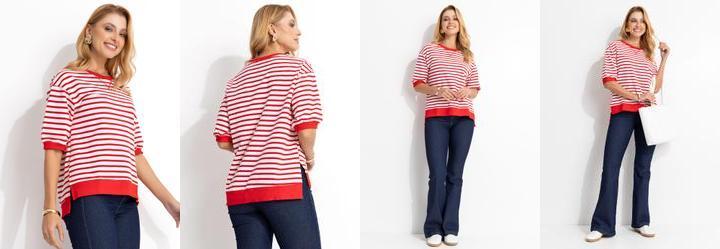 Blusa Vermelha Listrada em Molecotton