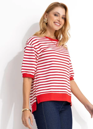 Quintess - Blusa Vermelha Listrada em Molecotton - QUINTESS