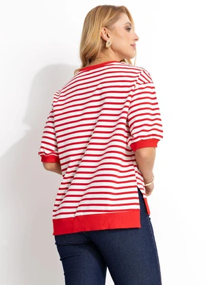 Quintess - Blusa Vermelha Listrada em Molecotton - QUINTESS