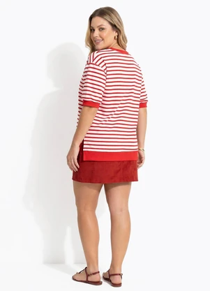 Quintess - Blusa Vermelha Listrada em Molecotton - QUINTESS