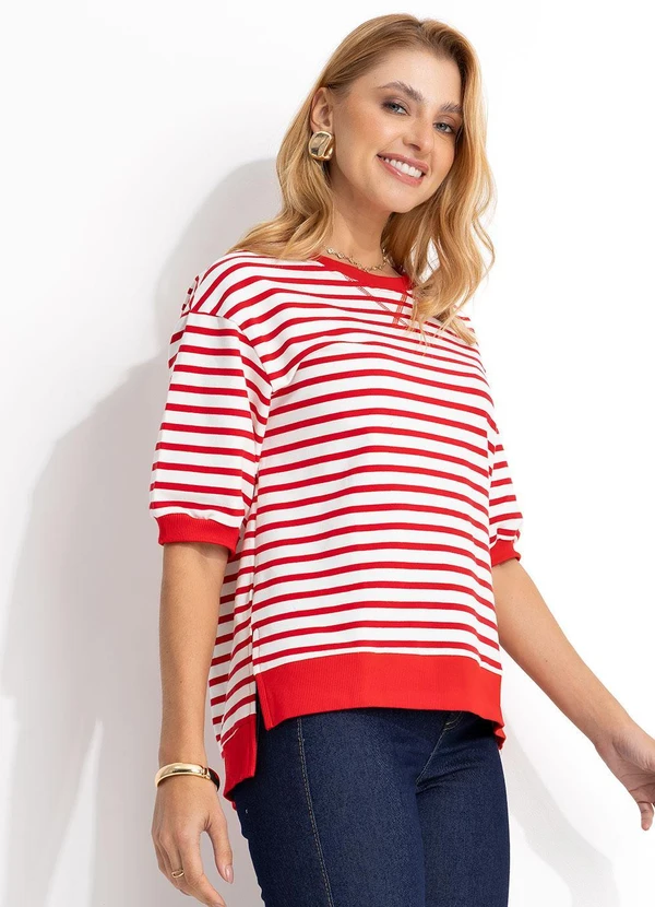 Quintess - Blusa Vermelha Listrada em Molecotton