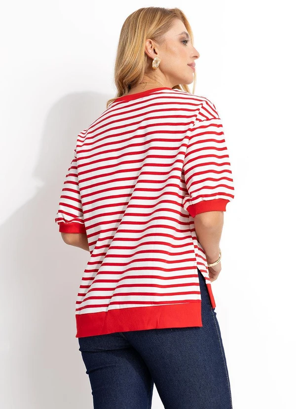 Quintess - Blusa Vermelha Listrada em Molecotton 2