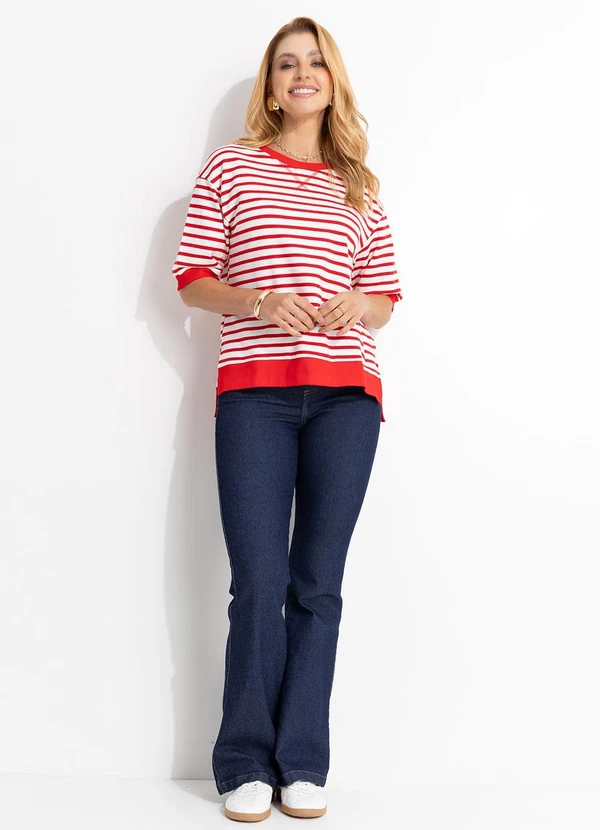 Quintess - Blusa Vermelha Listrada em Molecotton 3