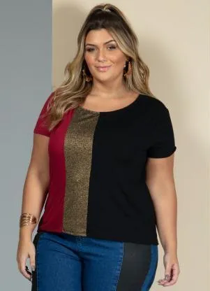 Quintess - Blusa Vermelho e Preto com Recorte Frontal - QUINTESS