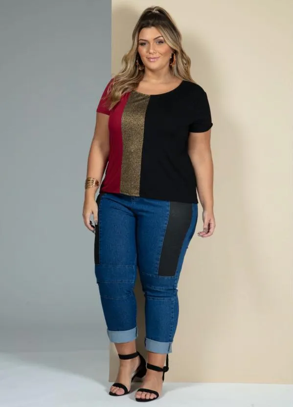 Quintess - Blusa Vermelho e Preto com Recorte Frontal 7