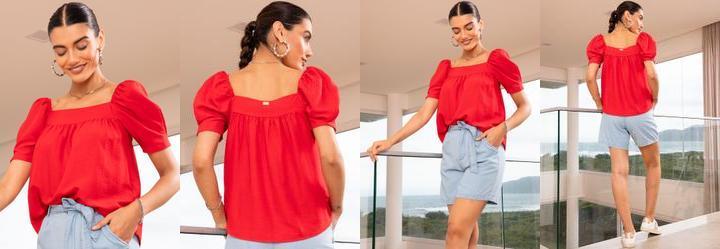 Blusa Vermelho em Crepe Plano