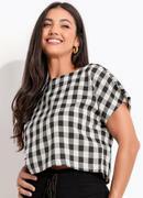 Blusa Vichy Preto em Tecido Plano de Polister