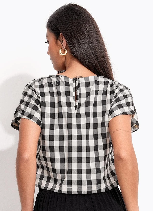 Quintess - Blusa Vichy Preto em Tecido Plano de Poliéster 7
