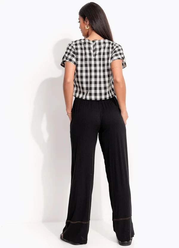 Quintess - Blusa Vichy Preto em Tecido Plano de Poliéster 5