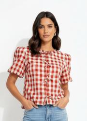 Blusa Vichy Vermelho em Tecido de Poli�ster